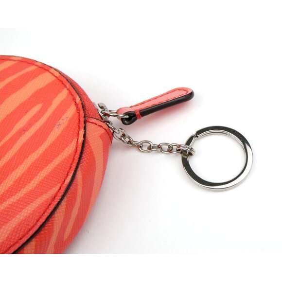 Coach Orange Zebra Print Round Coin Purse With Keyring - Picture 12 of 14